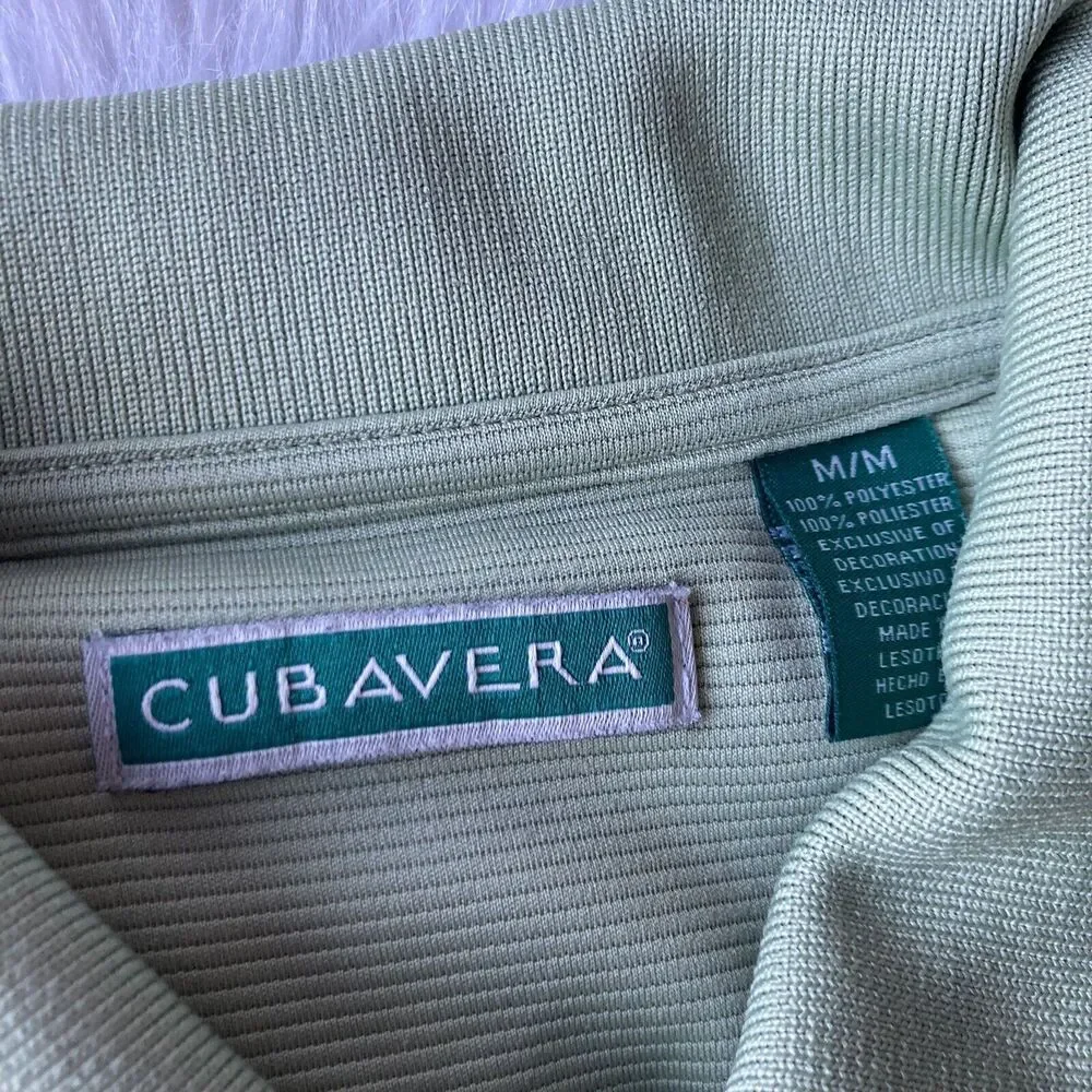 Cubavera Polo Shirt Sz M Mens Green Solid Color Ribbed Polyester Golf Casual - Picture 3 of 6